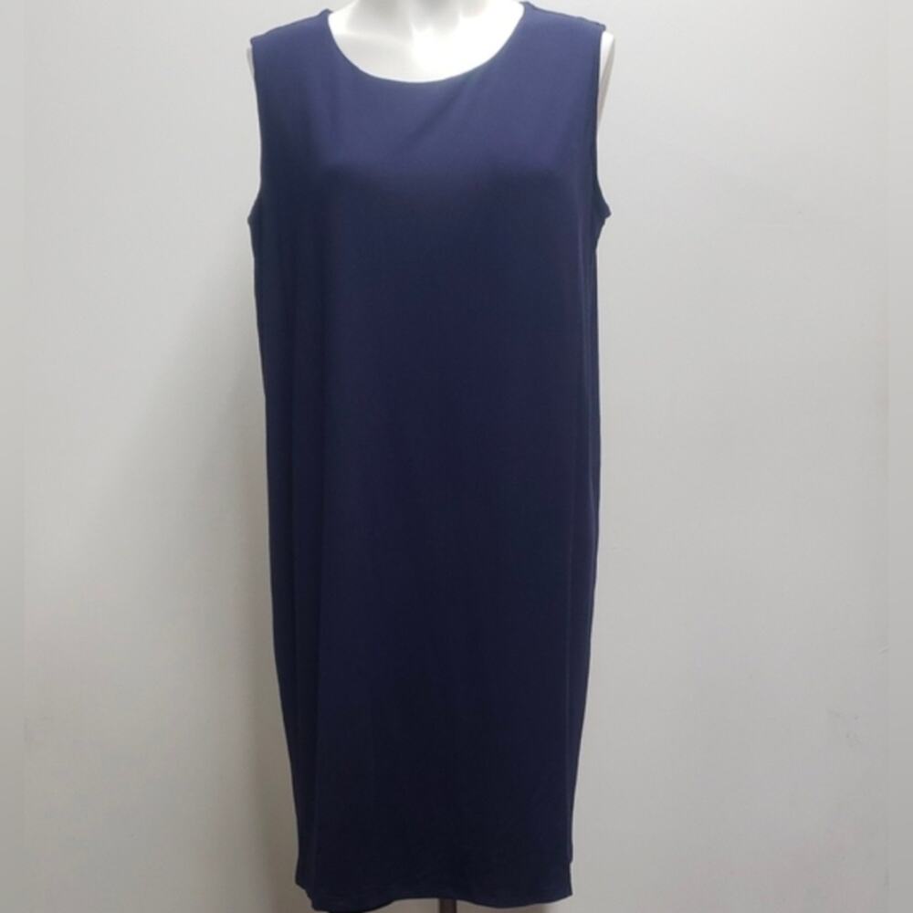 EILEEN FISHER Navy Blue Knit Faux Wrap Sleeveless Dress Women's Size Medium